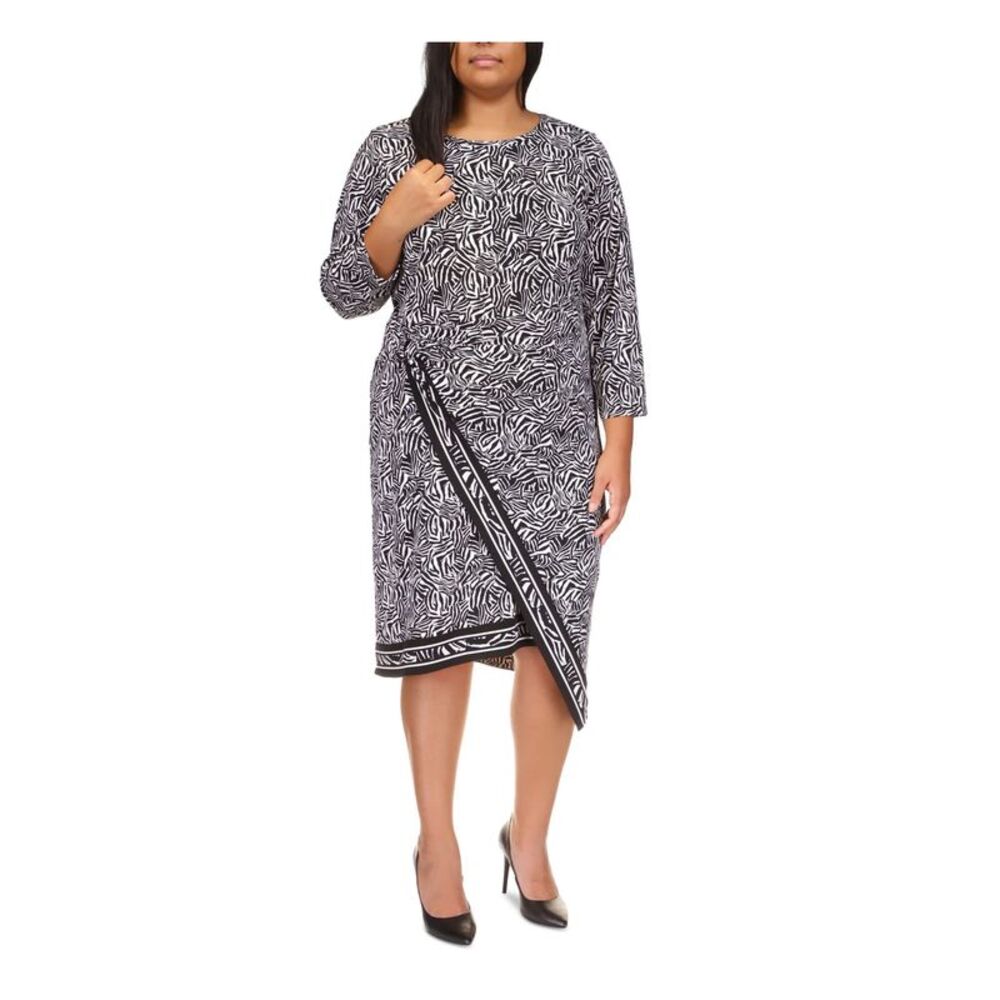 MICHAEL MICHAEL KORS Womens Black O-ring Pullover Midi Dress Plus 2X
